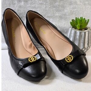 Cole Haan‎ Black Leather Ballet Flats Gold Buckle Detail Women Size 6B W26819